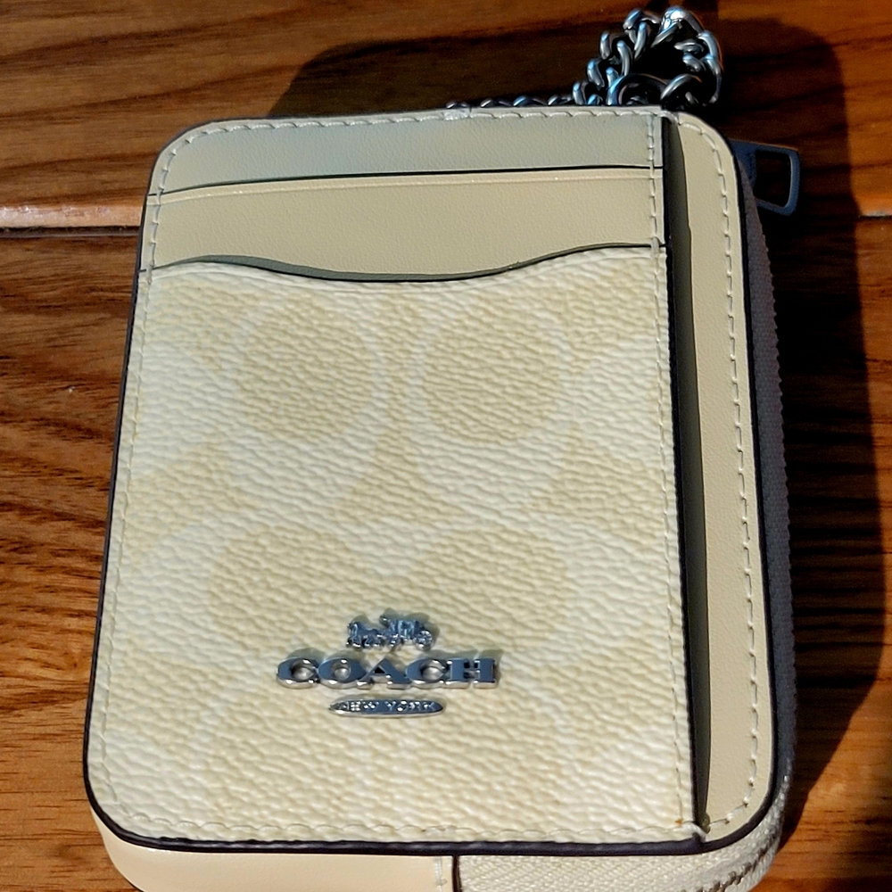 Coach Cream Card Holder with Chain